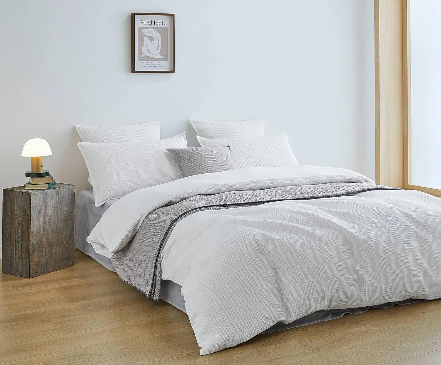 100% Cotton Quilt Cover Set, Waffle Pattern, Zipper Closure, King - Gioia Casa