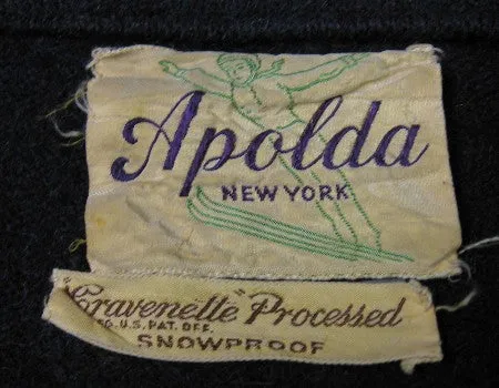 30s 40s Vintage Winter Jacket Women's Ski Sport Deco Geometric Trim M/L Apolda New York VFG Cravenette