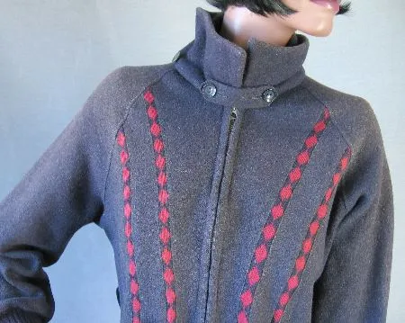 30s 40s Vintage Winter Jacket Women's Ski Sport Deco Geometric Trim M/L Apolda New York VFG Cravenette