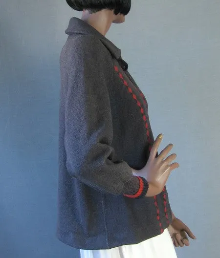 30s 40s Vintage Winter Jacket Women's Ski Sport Deco Geometric Trim M/L Apolda New York VFG Cravenette