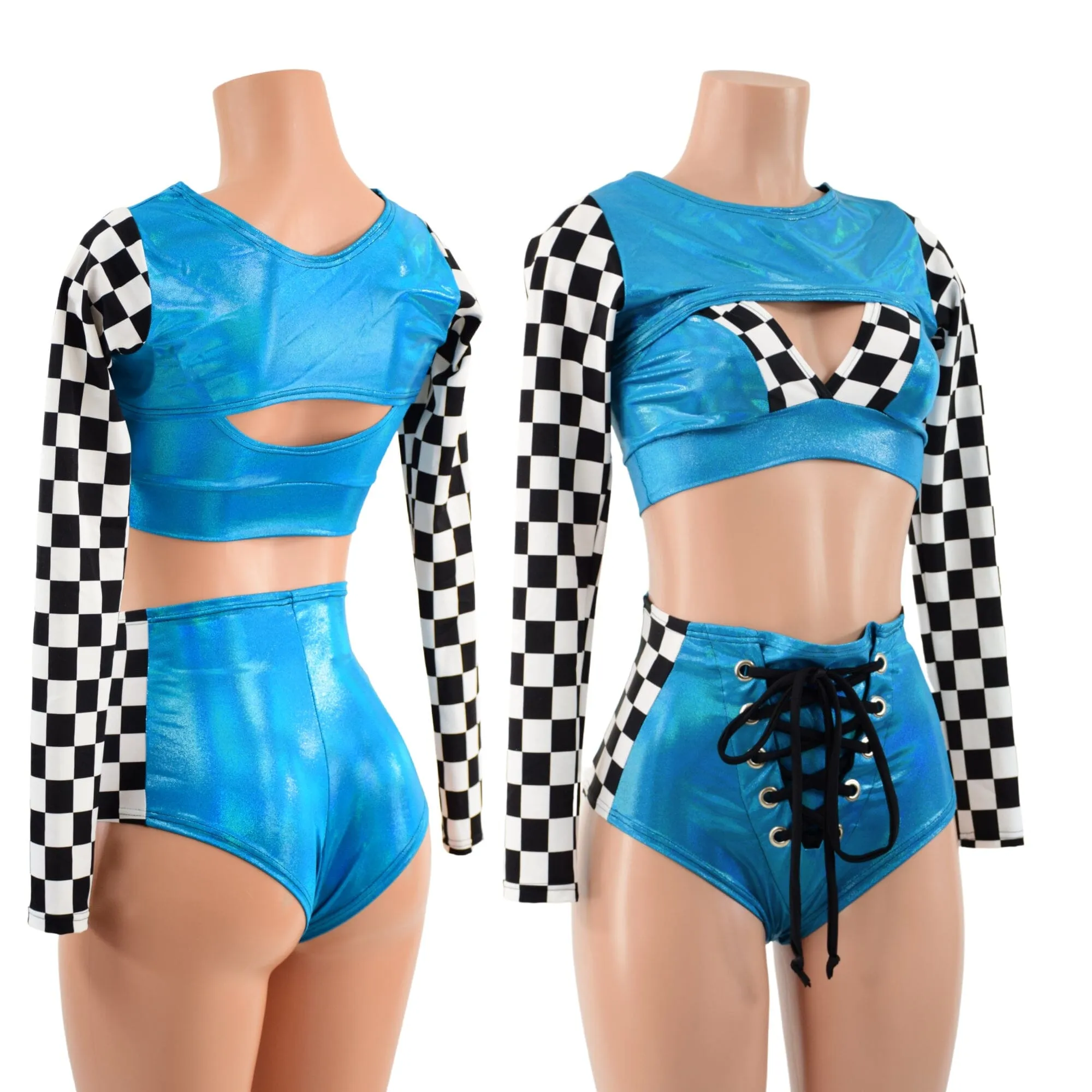 3PC Peacock Grid Girl Set