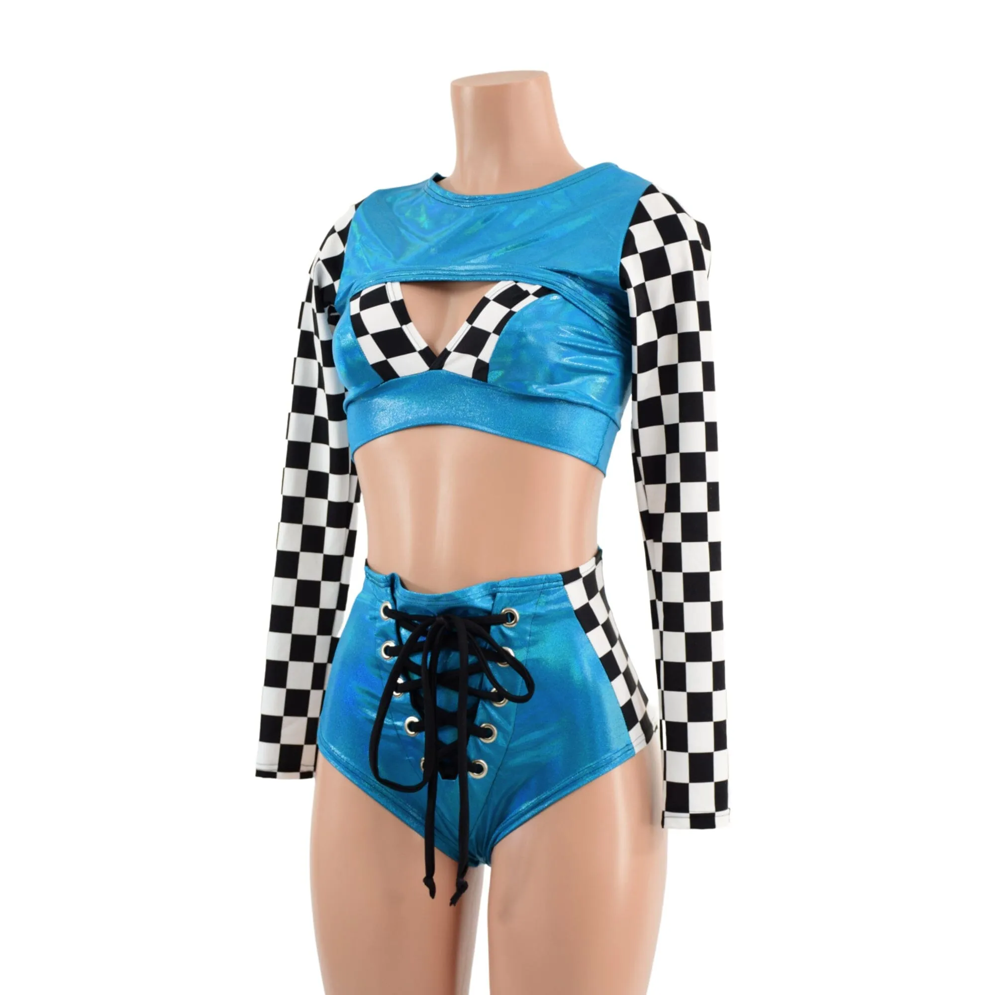 3PC Peacock Grid Girl Set