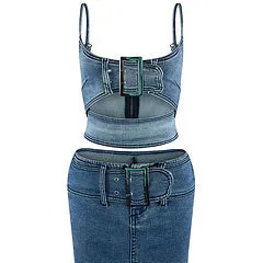 Adjustable buckle elastic casual denim suit AY3394