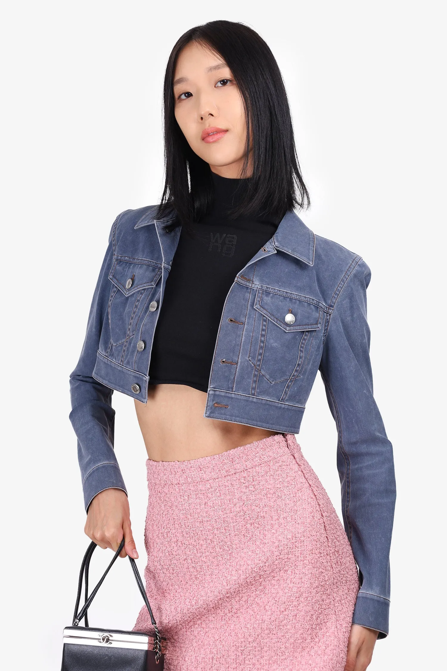 Alexander Wang Crop Stretch Denim Jacket Size M