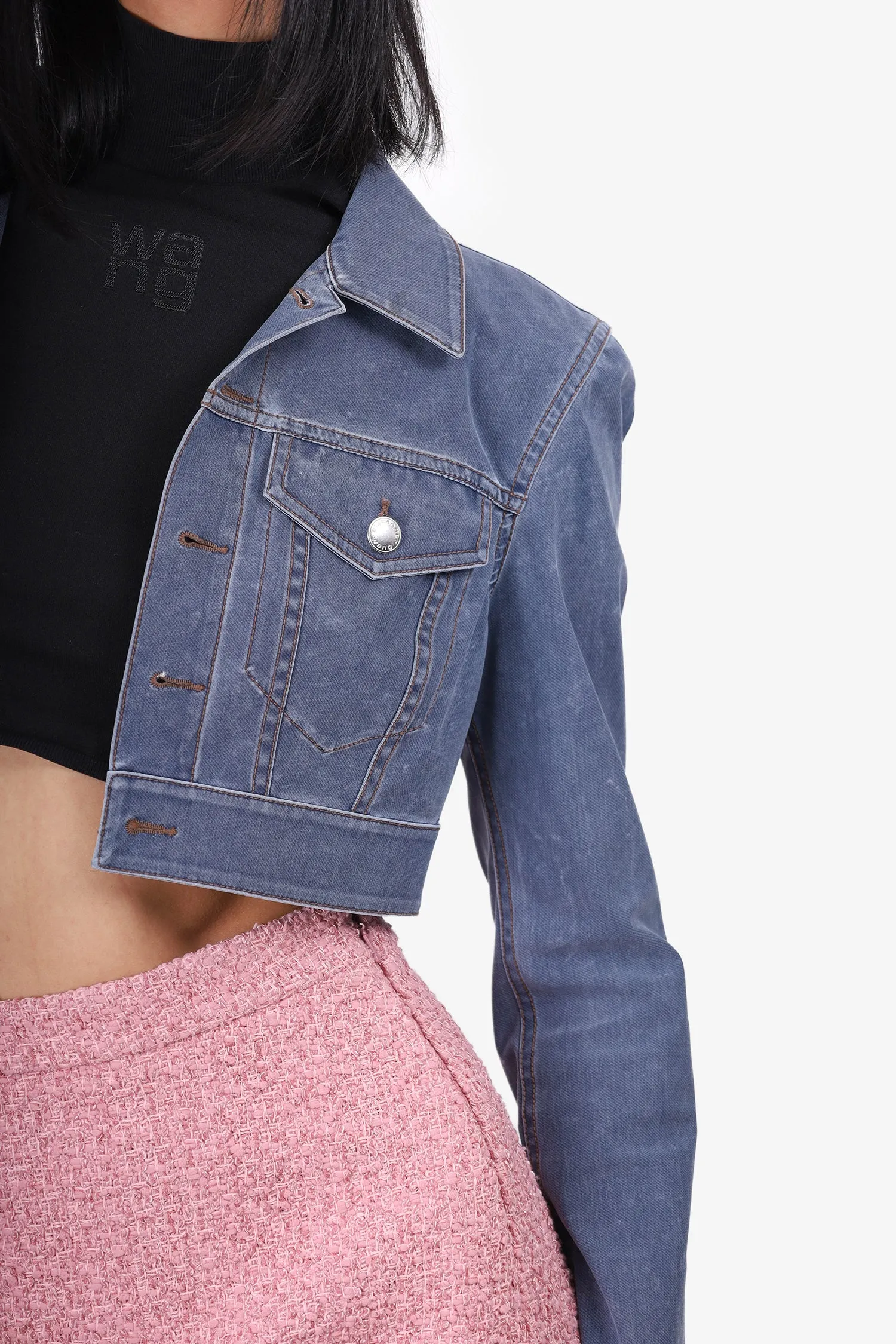Alexander Wang Crop Stretch Denim Jacket Size M