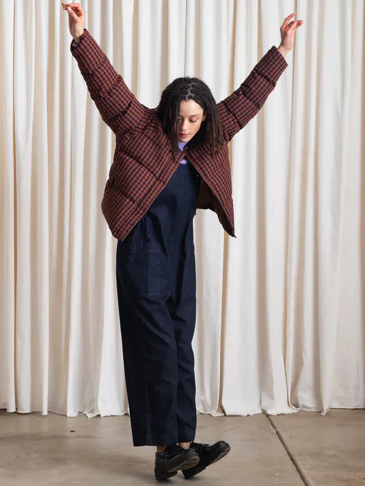 Ali Golden Puffer Jacket - Rust / Navy Gingham