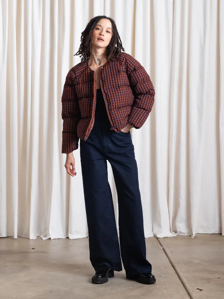 Ali Golden Puffer Jacket - Rust / Navy Gingham