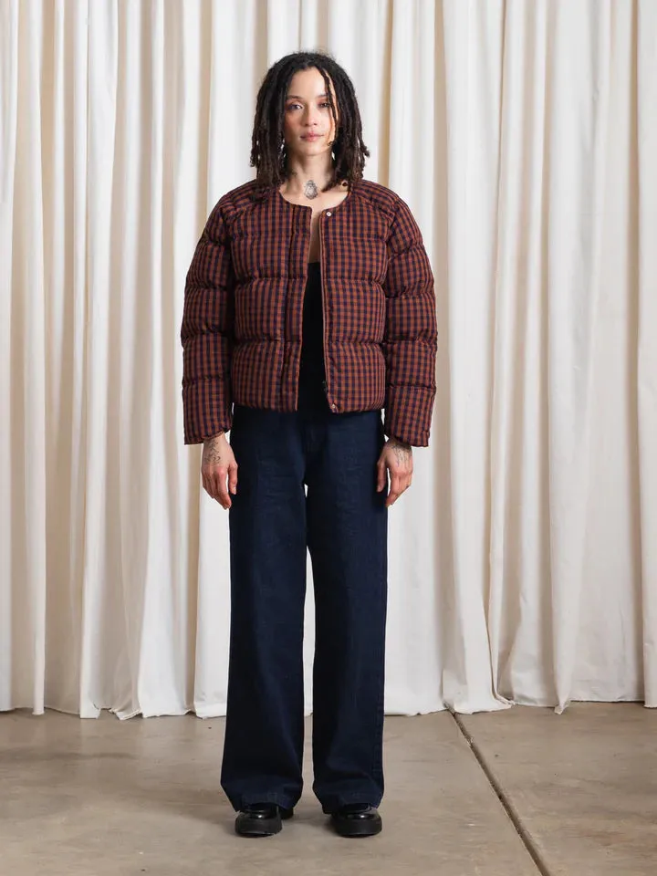 Ali Golden Puffer Jacket - Rust / Navy Gingham