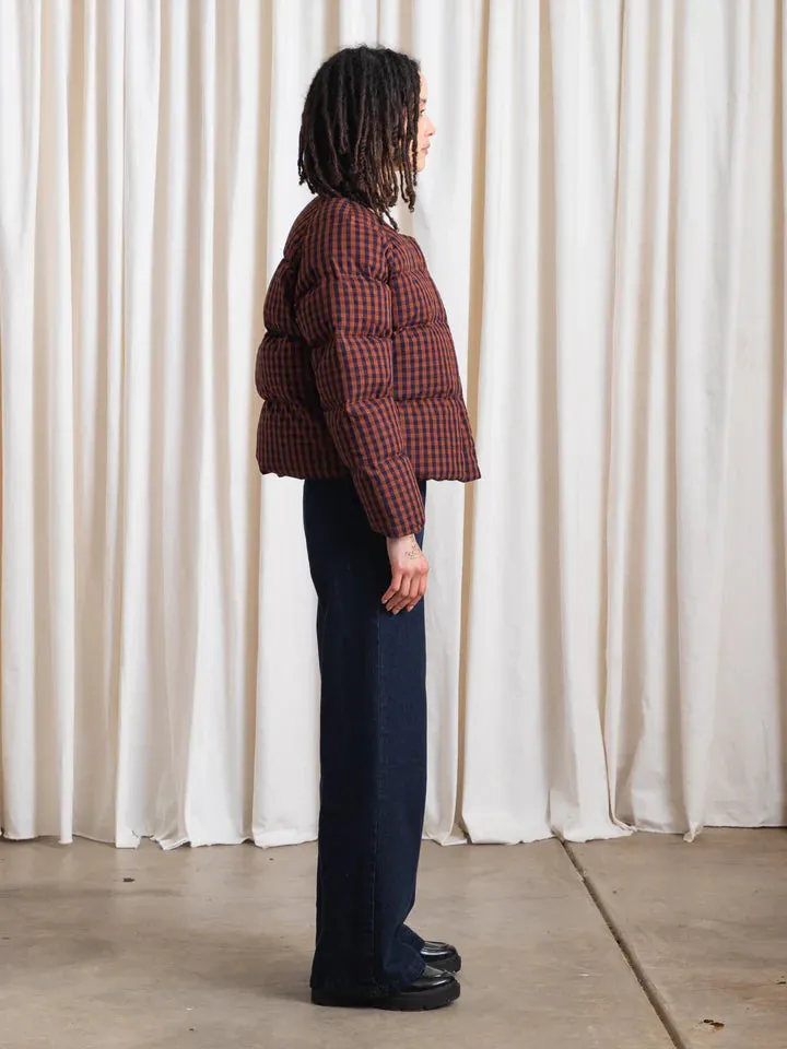 Ali Golden Puffer Jacket - Rust / Navy Gingham