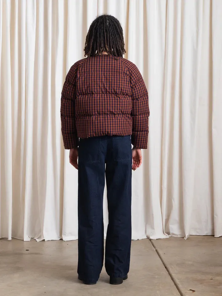 Ali Golden Puffer Jacket - Rust / Navy Gingham