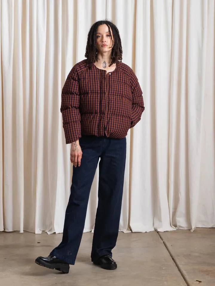 Ali Golden Puffer Jacket - Rust / Navy Gingham