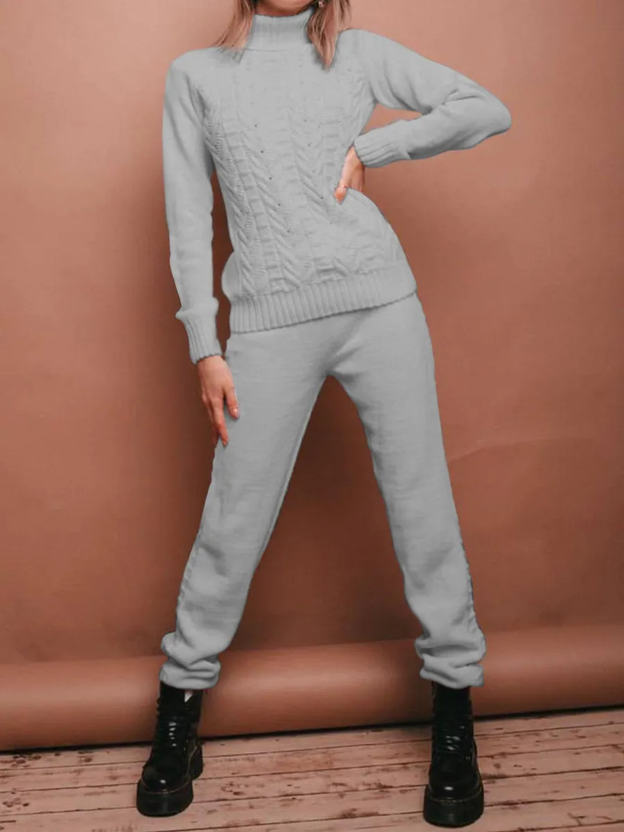 Autumn And Winter Leisure High-Neck Women'S Knitted Suit