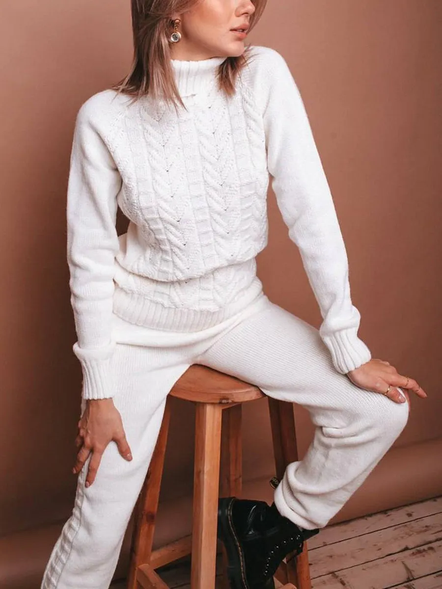 Autumn And Winter Leisure High-Neck Women'S Knitted Suit