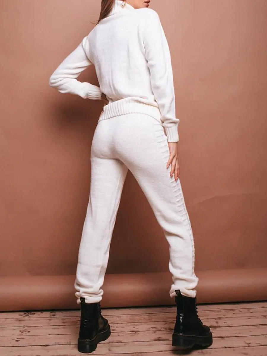 Autumn And Winter Leisure High-Neck Women'S Knitted Suit