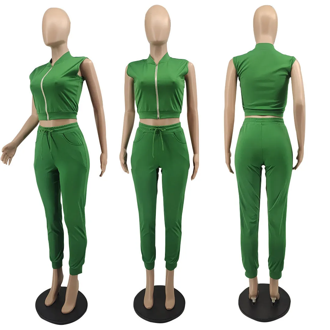 Baseball suit collar zipper vest two-piece set AY1898