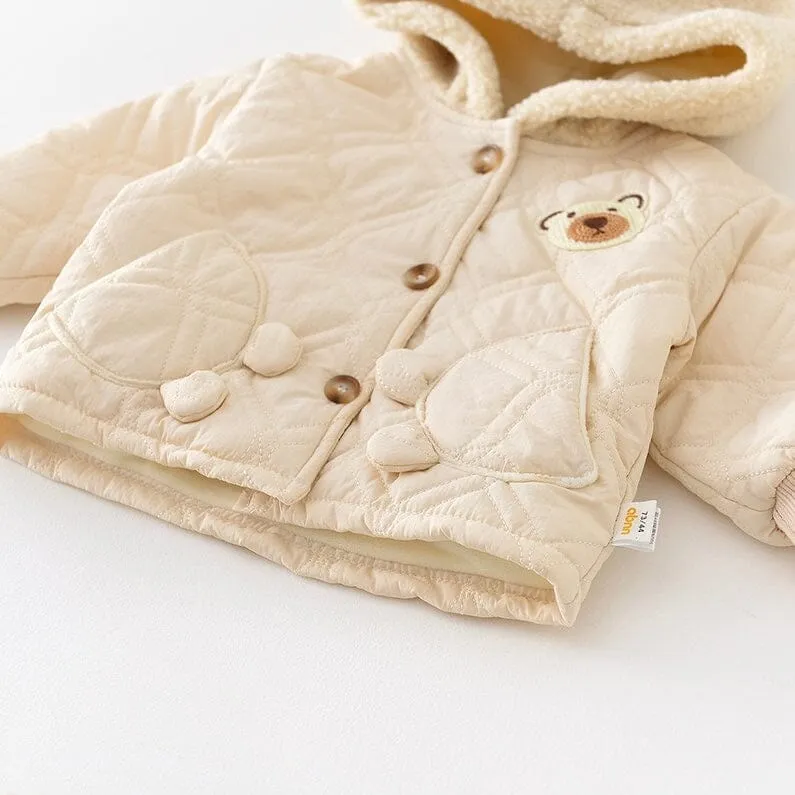 Bear Hooded Quilted Plush Jacket Set