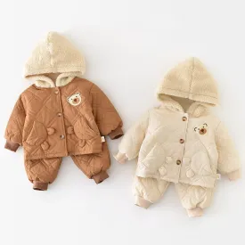 Bear Hooded Quilted Plush Jacket Set