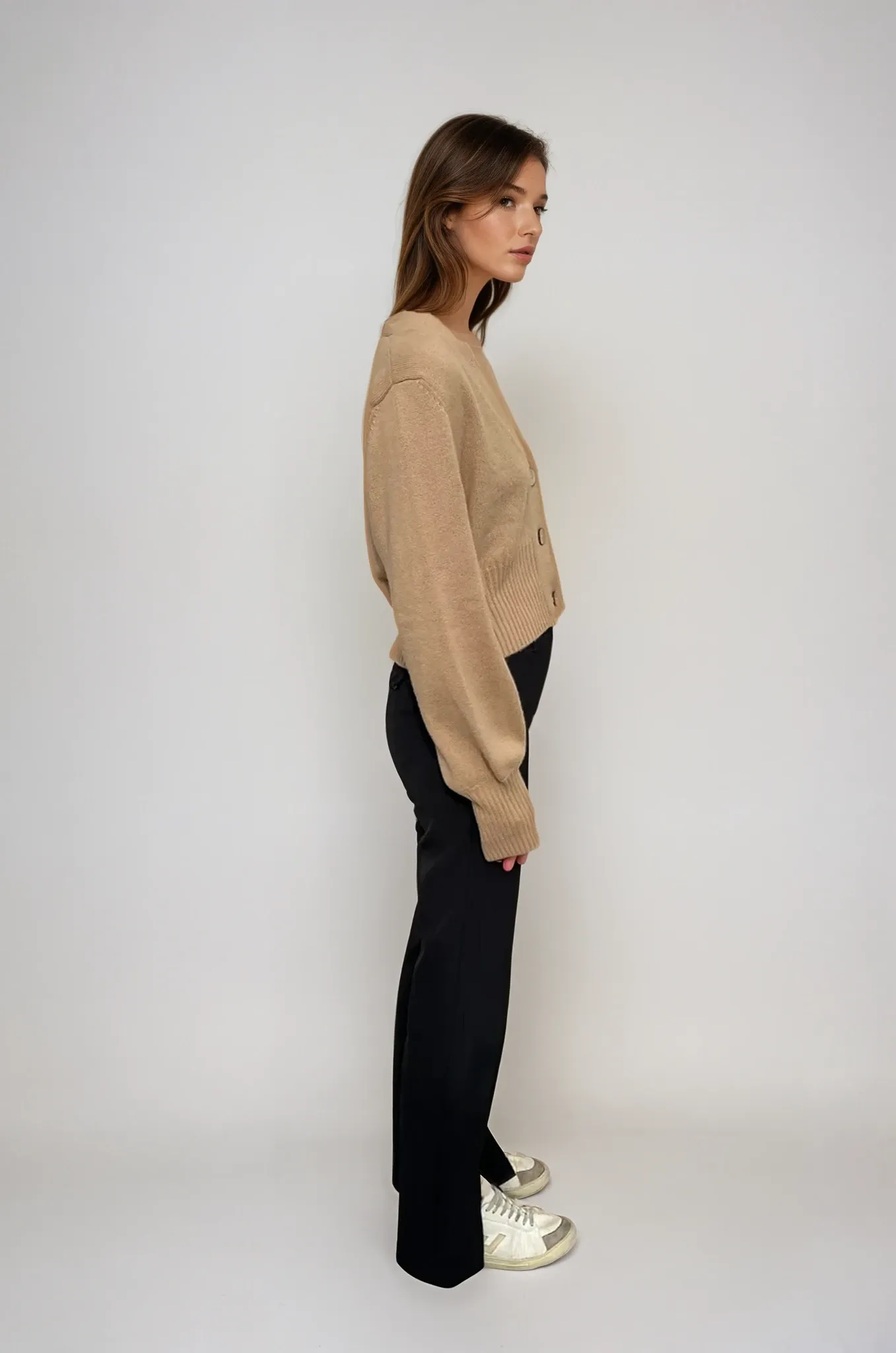 Bec Cashmere Knit Cardigan Tan