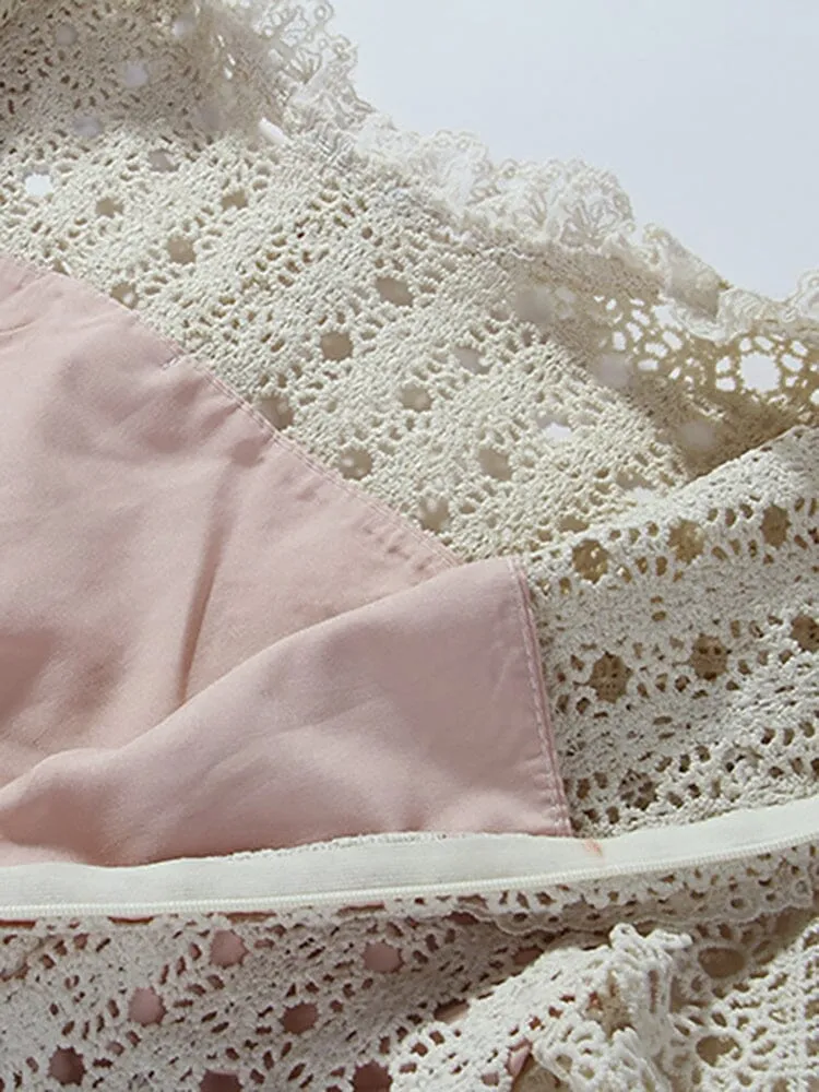 BEIGE EMBROIDERY BREASTED MIDI DRESS