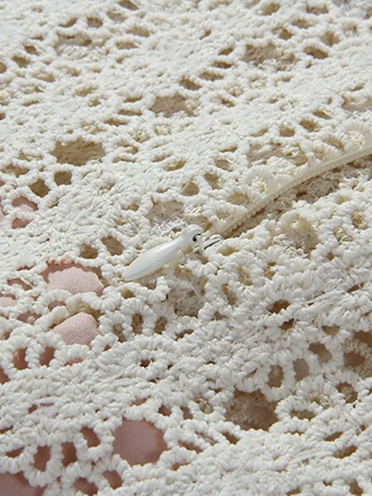 BEIGE EMBROIDERY BREASTED MIDI DRESS