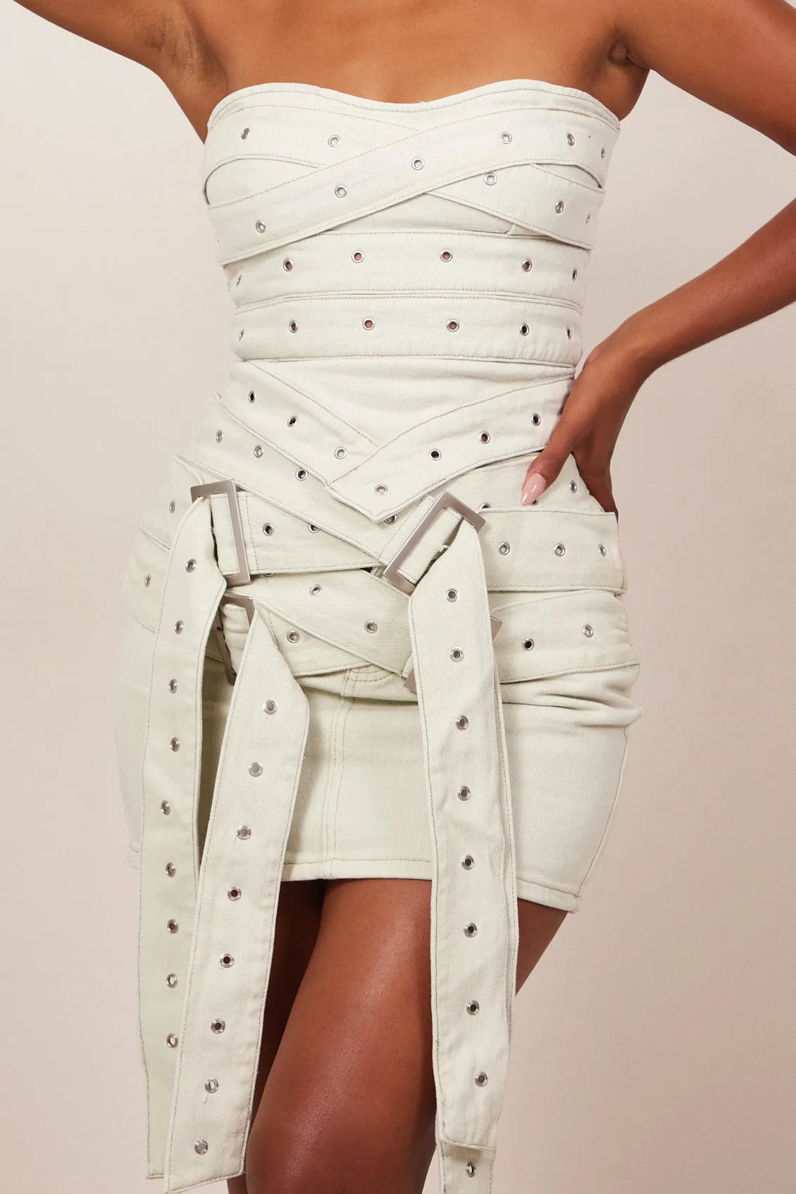 Belted denim skirt - Grey Wash