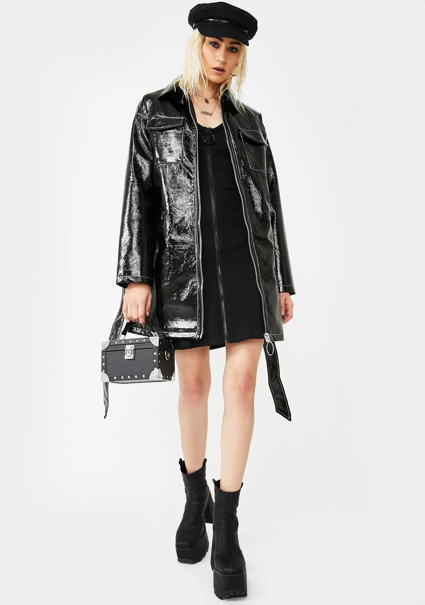 Belted Vegan Leather Trench Coat
