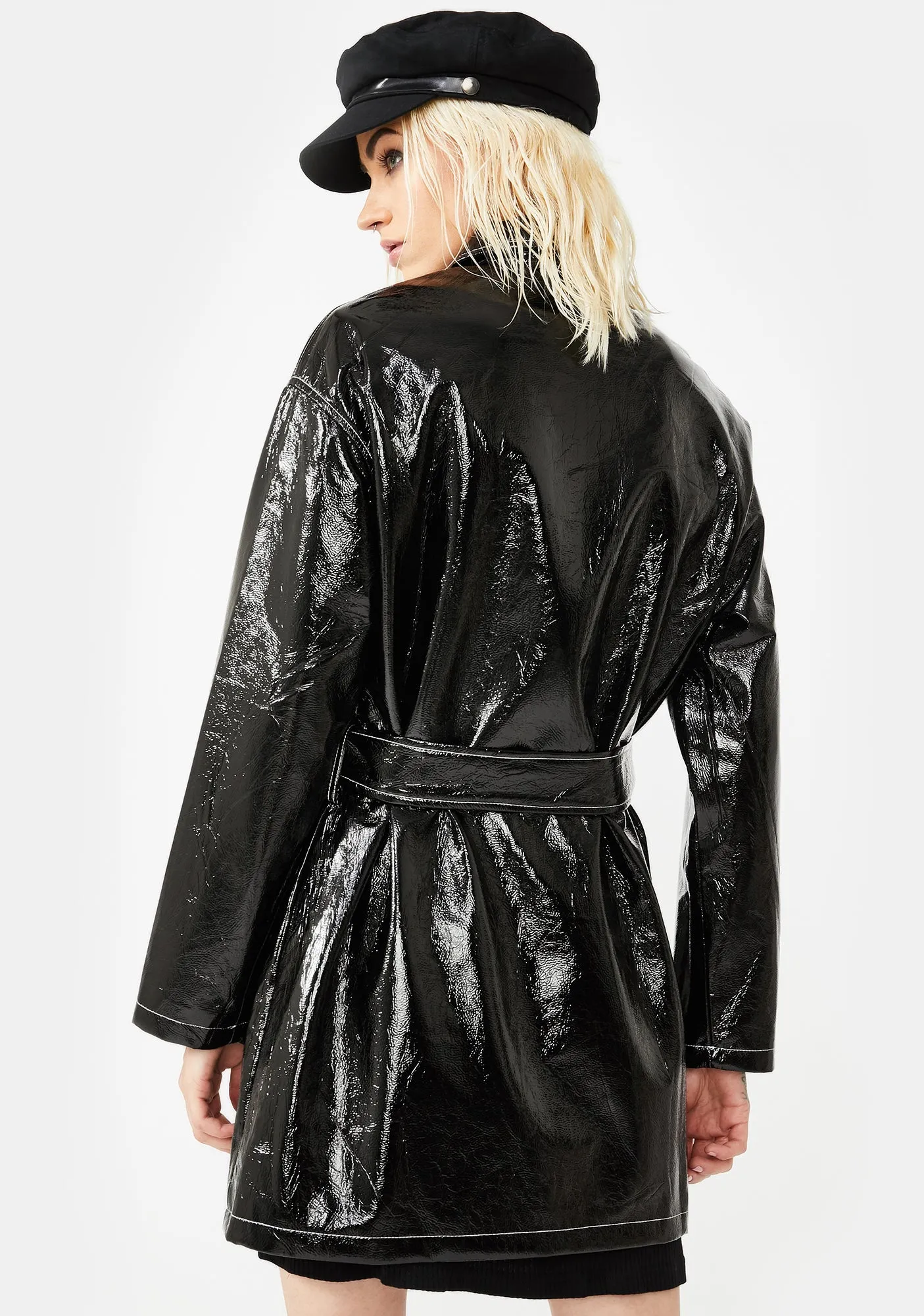 Belted Vegan Leather Trench Coat