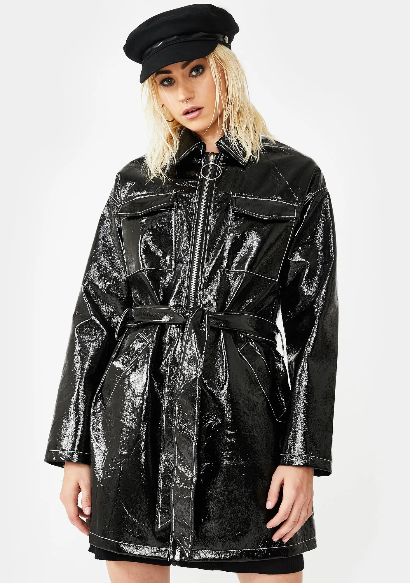 Belted Vegan Leather Trench Coat
