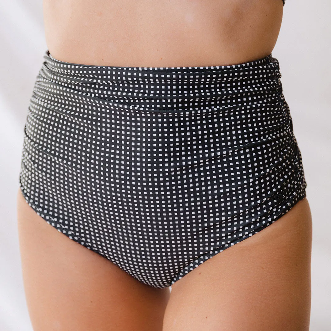 Black Checkers Ruched High-Waisted Bottoms