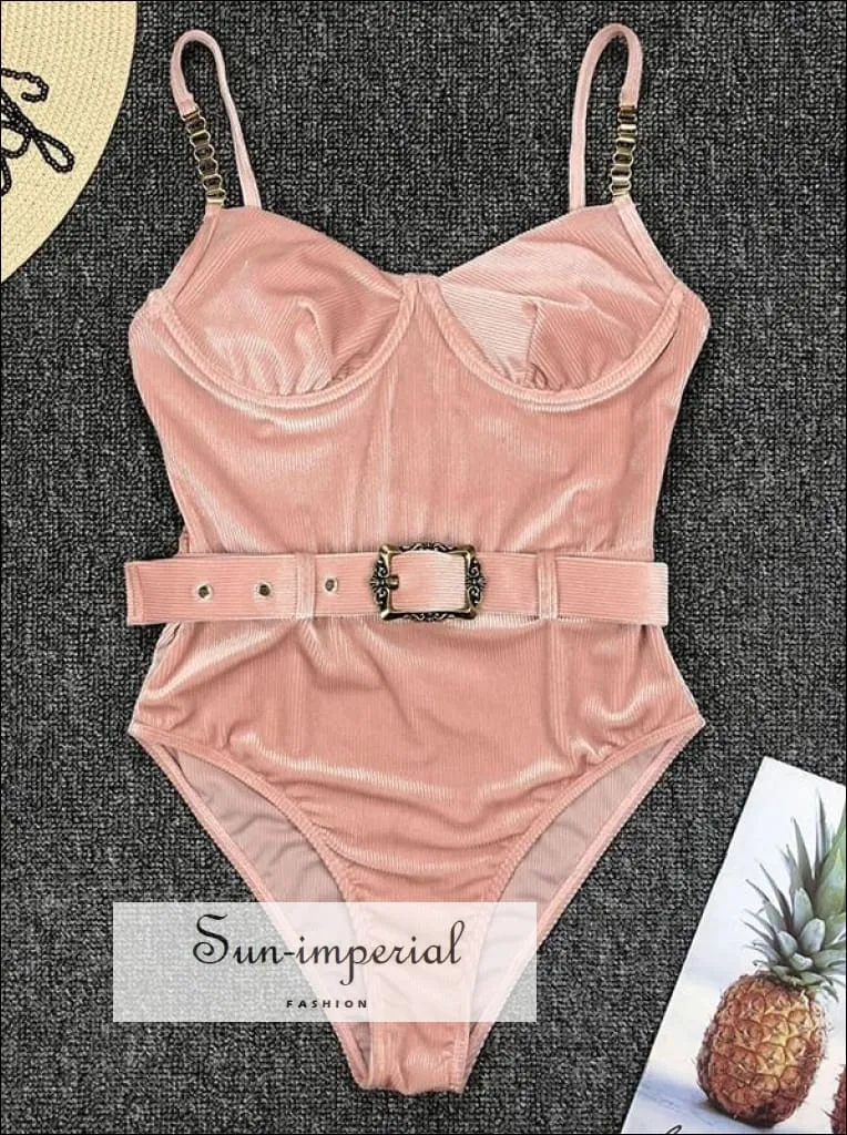 Black Corset Style One Piece Swimsuit with Long sheer sleeve  Detail and Buckle Belt Backless Swimsuit - Multi Colors