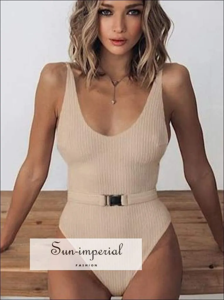 Black Corset Style One Piece Swimsuit with Long sheer sleeve  Detail and Buckle Belt Backless Swimsuit - Multi Colors