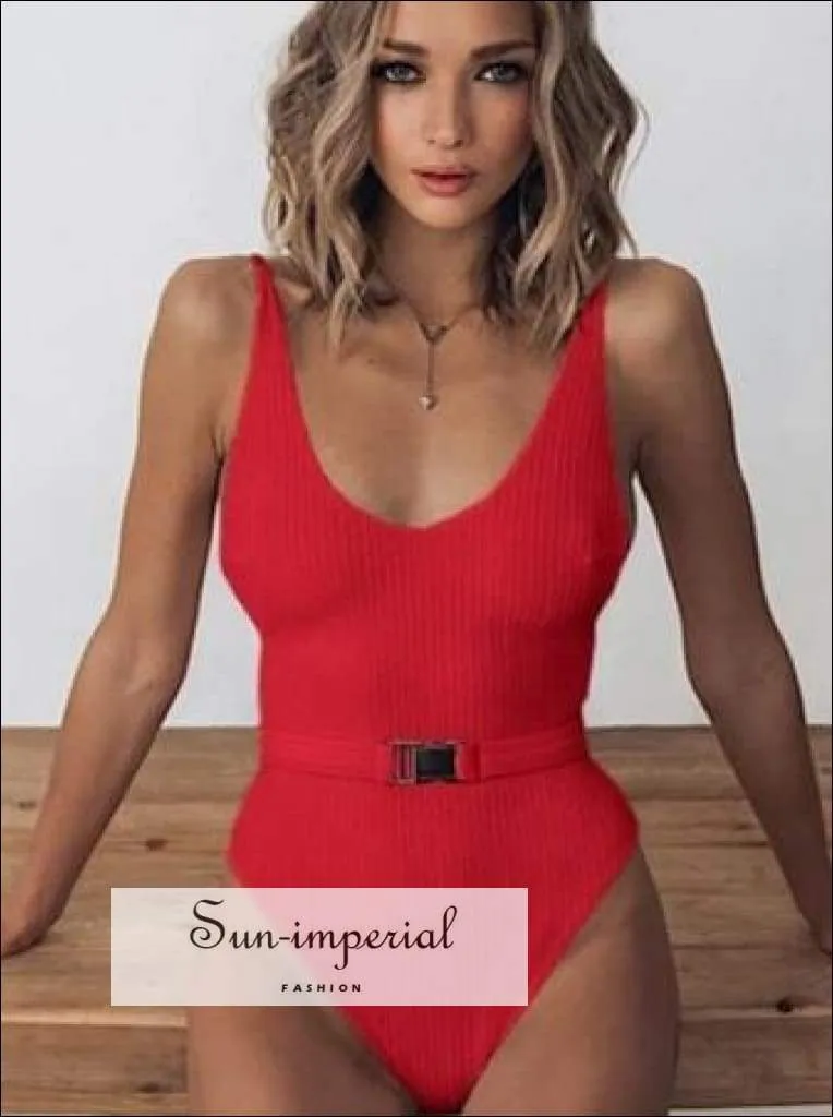 Black Corset Style One Piece Swimsuit with Long sheer sleeve  Detail and Buckle Belt Backless Swimsuit - Multi Colors