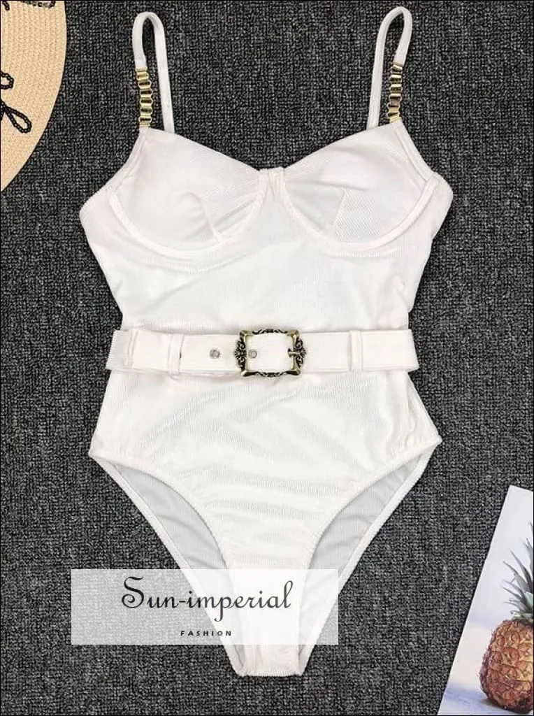 Black Corset Style One Piece Swimsuit with Long sheer sleeve  Detail and Buckle Belt Backless Swimsuit - Multi Colors