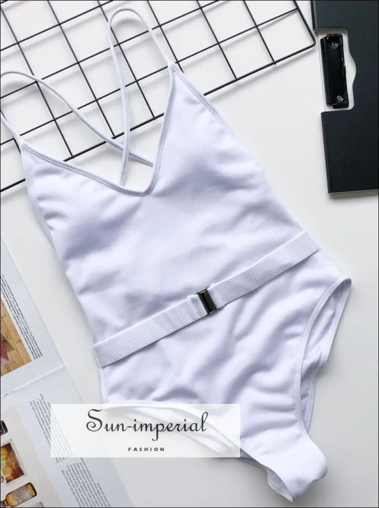 Black Corset Style One Piece Swimsuit with Long sheer sleeve  Detail and Buckle Belt Backless Swimsuit - Multi Colors