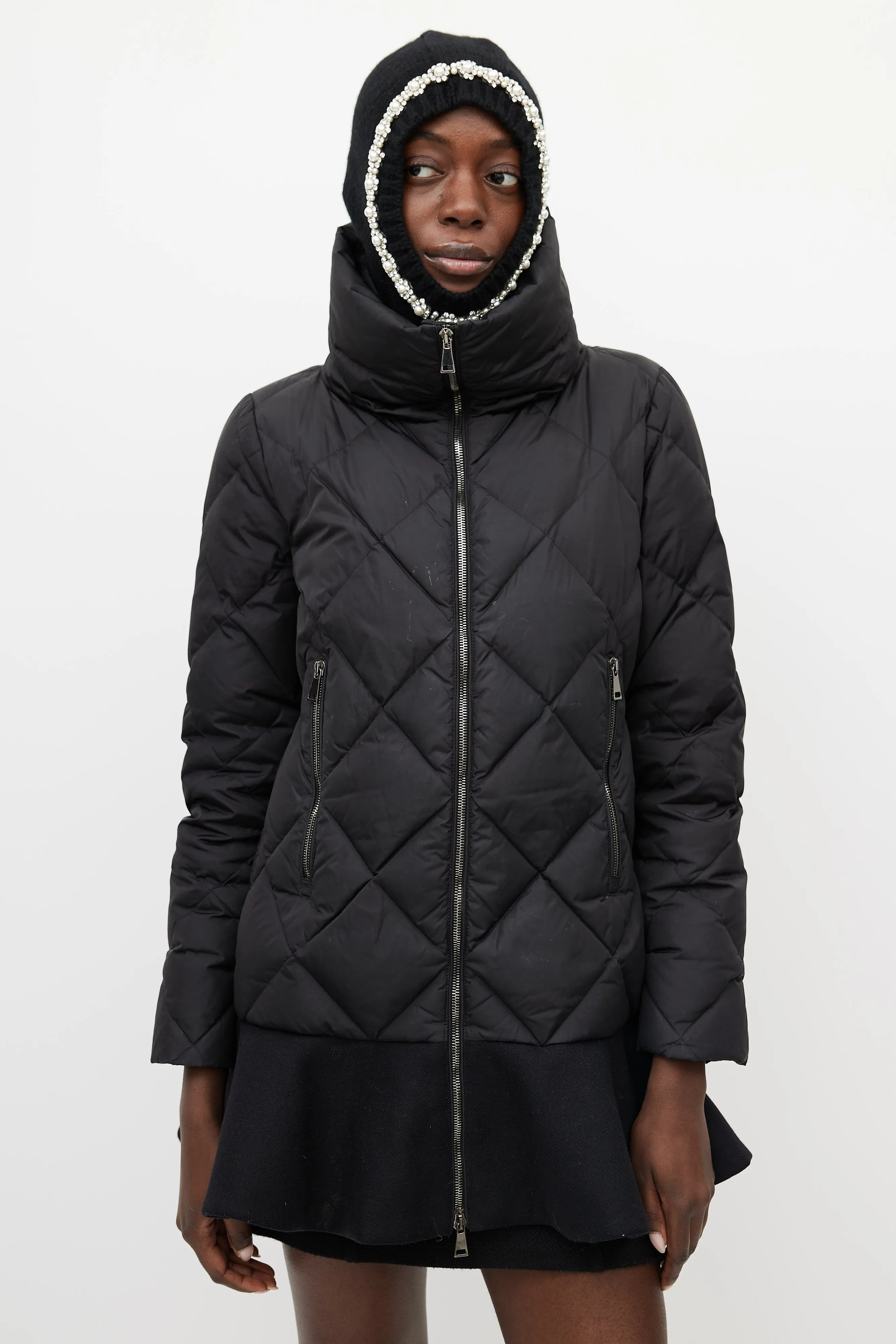 Black Vouglans Down Ruffled Puffer Jacket