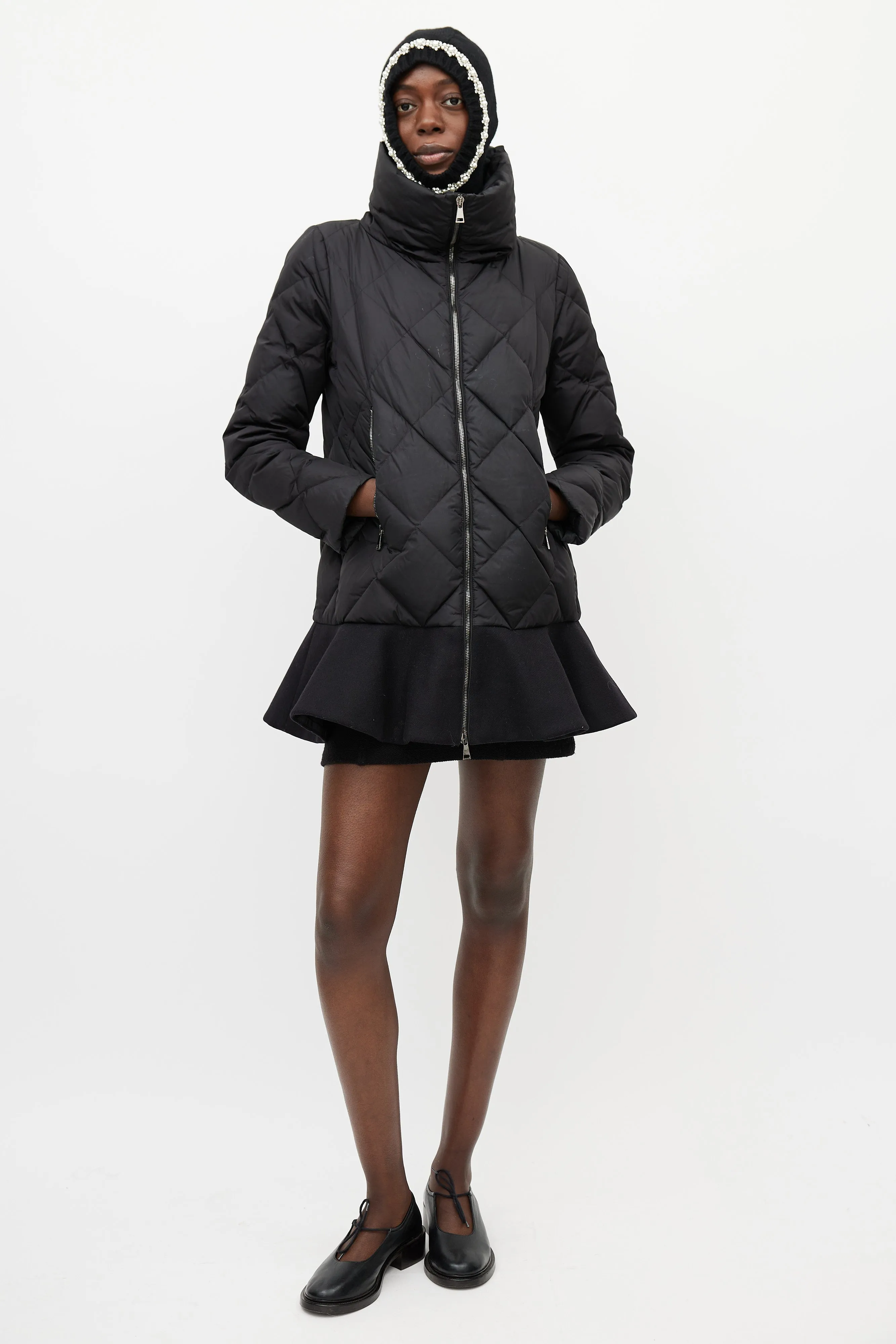 Black Vouglans Down Ruffled Puffer Jacket