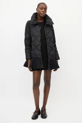 Black Vouglans Down Ruffled Puffer Jacket