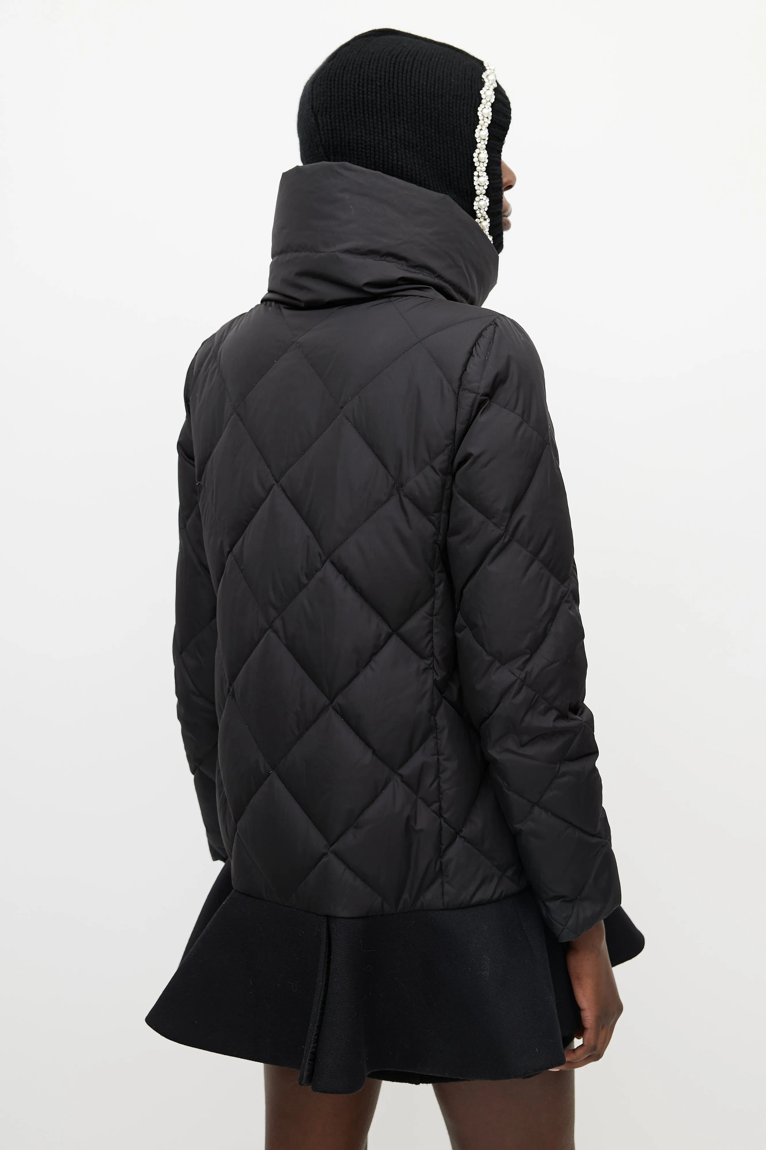 Black Vouglans Down Ruffled Puffer Jacket