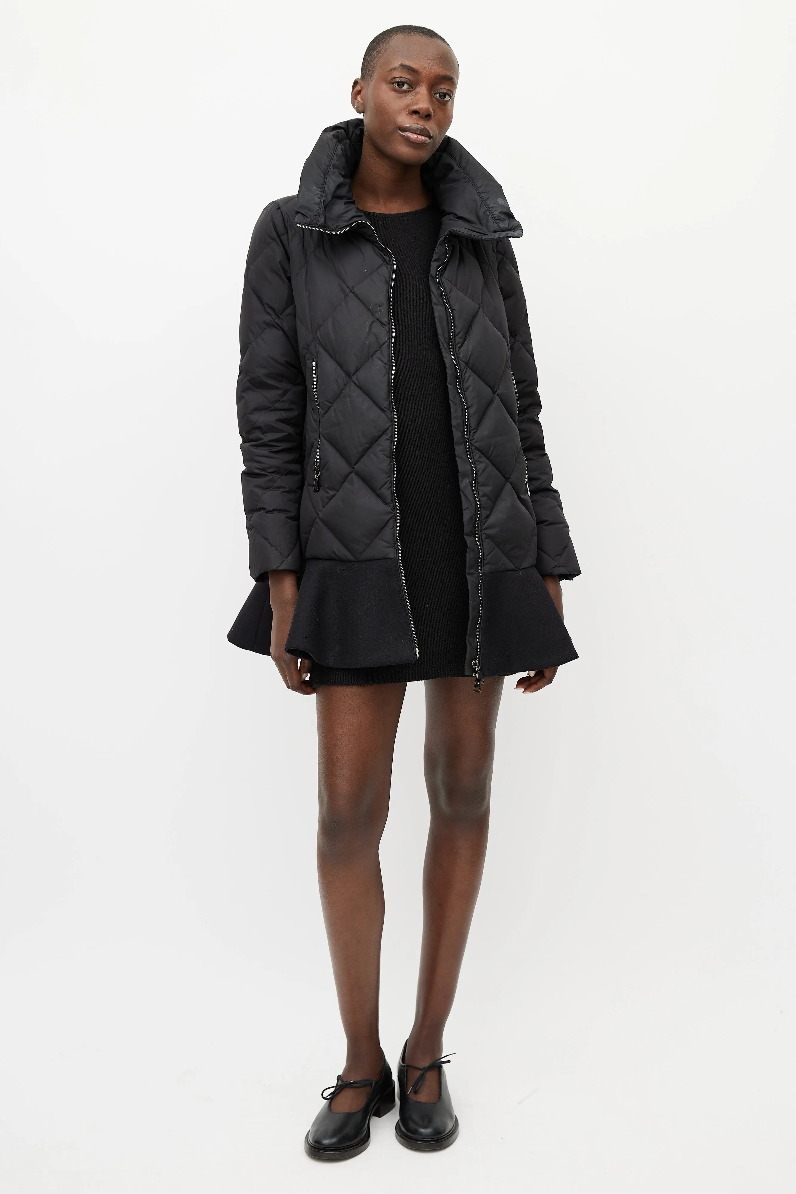 Black Vouglans Down Ruffled Puffer Jacket