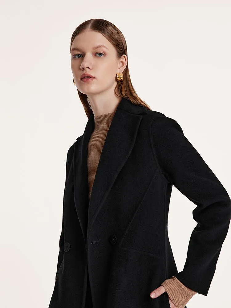 Black Wool And Cashmere Notched Lapel Coat