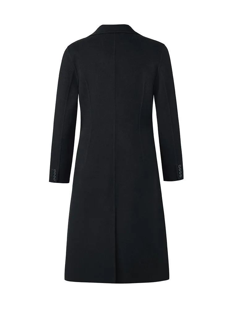 Black Wool And Cashmere Notched Lapel Coat