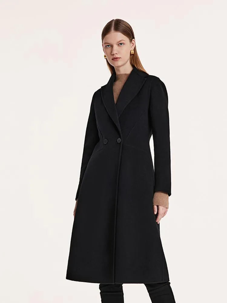 Black Wool And Cashmere Notched Lapel Coat