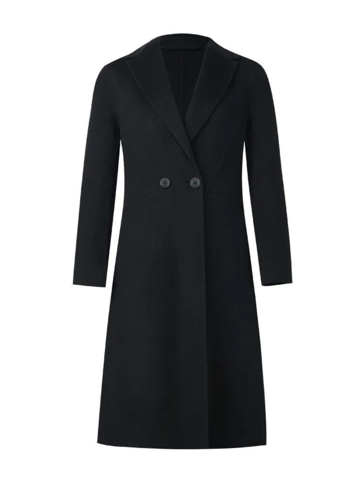 Black Wool And Cashmere Notched Lapel Coat