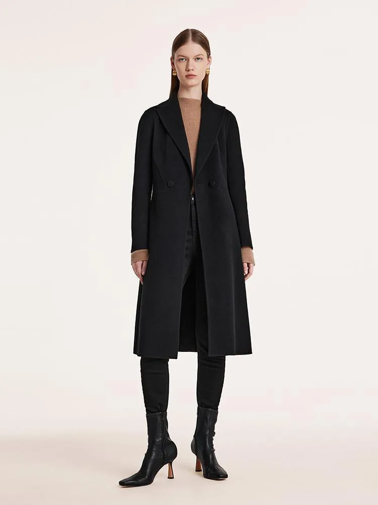 Black Wool And Cashmere Notched Lapel Coat