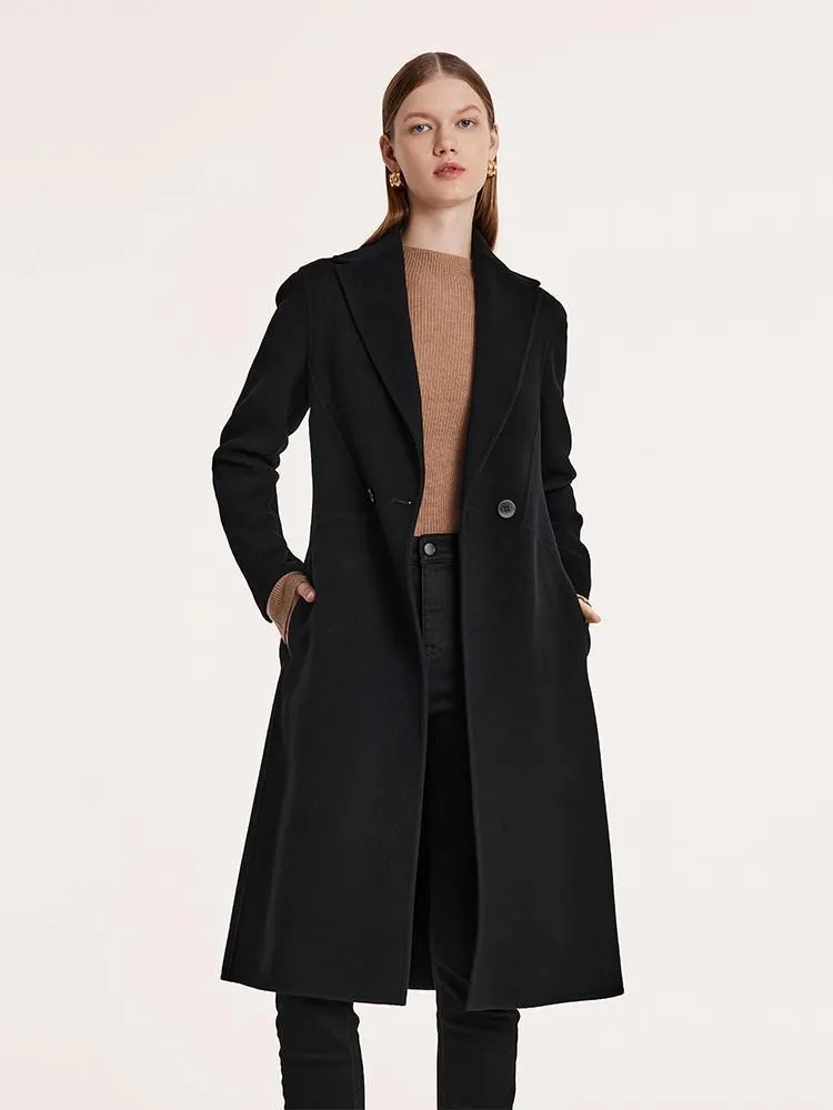Black Wool And Cashmere Notched Lapel Coat