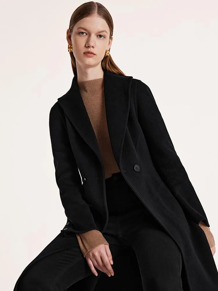 Black Wool And Cashmere Notched Lapel Coat