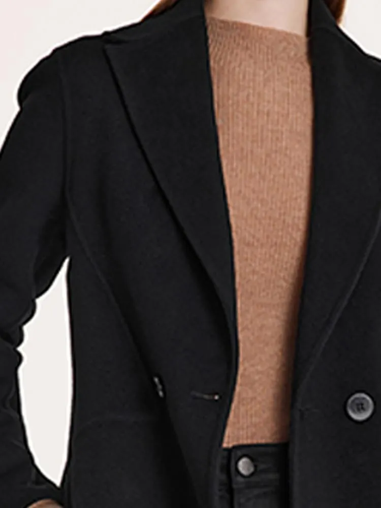 Black Wool And Cashmere Notched Lapel Coat