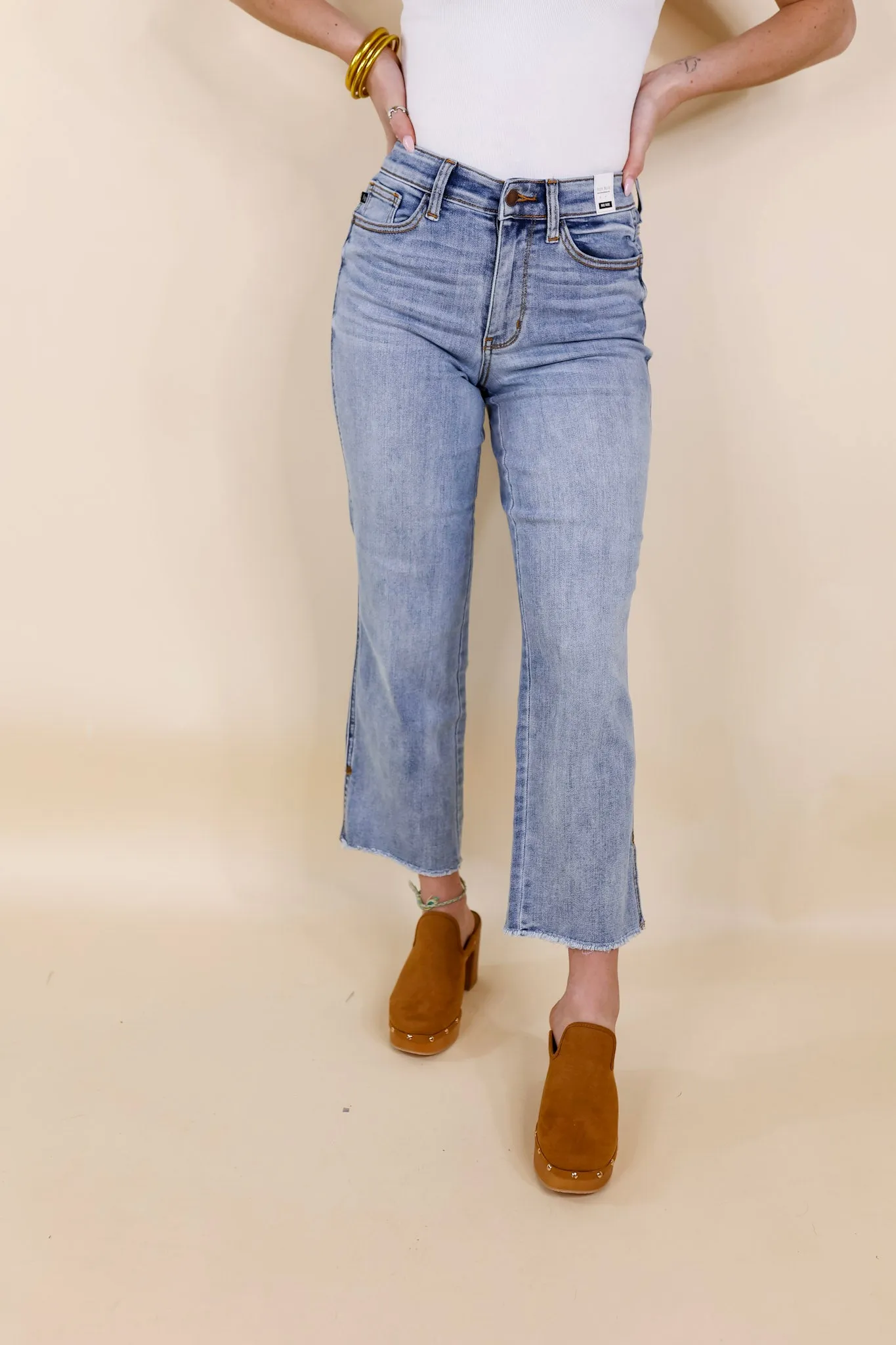 *BLEMISHED* Last Chance Size 0 | Judy Blue | Epic Count Down Side Slit Cropped Straight Leg Jeans in Light Wash
