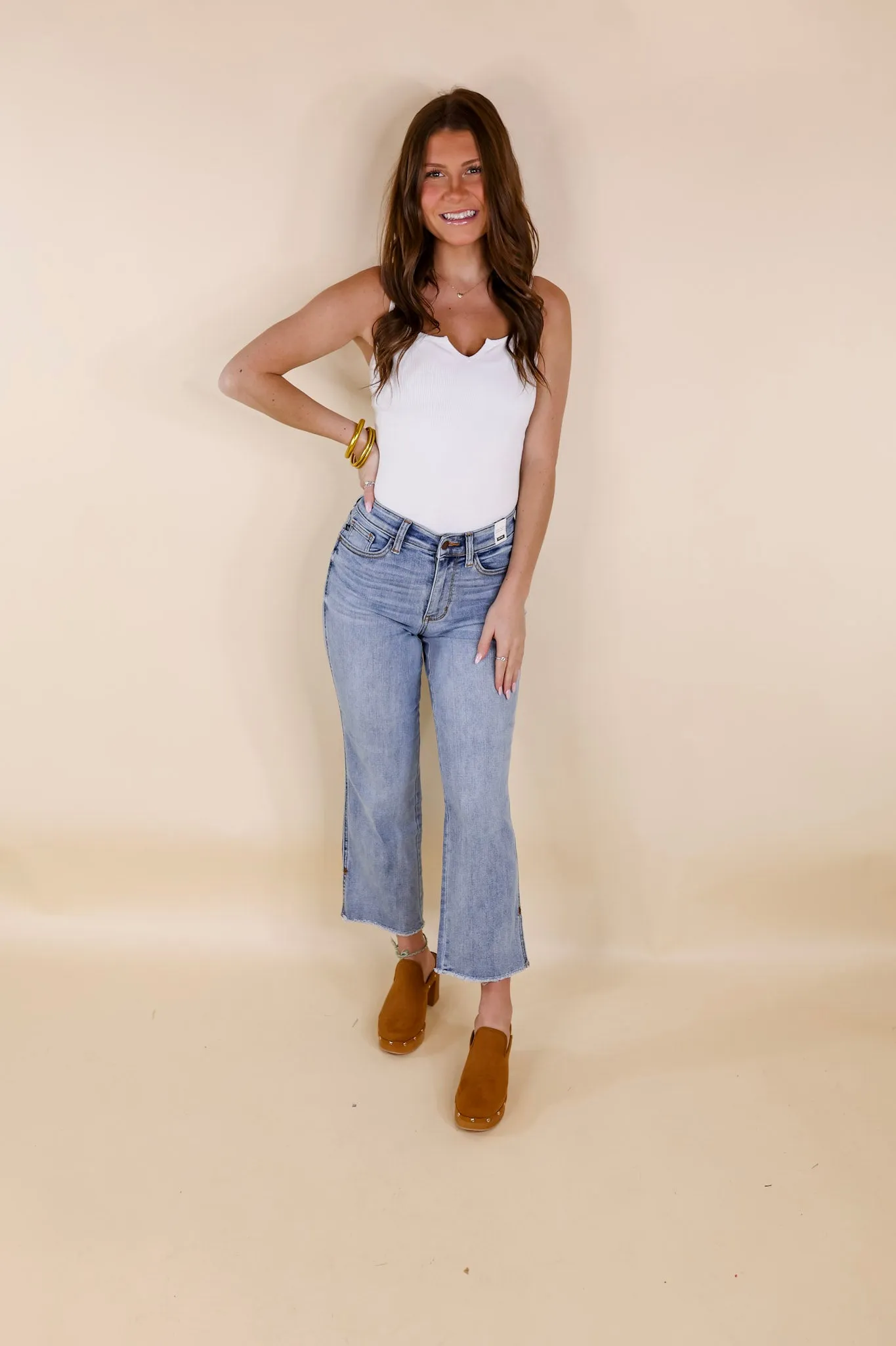 *BLEMISHED* Last Chance Size 0 | Judy Blue | Epic Count Down Side Slit Cropped Straight Leg Jeans in Light Wash