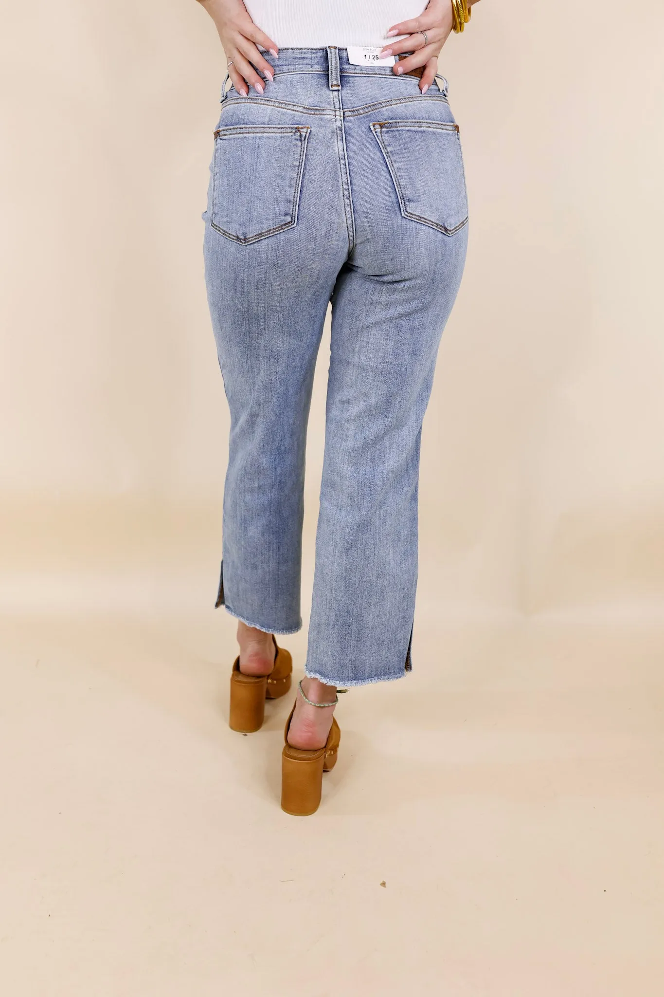 *BLEMISHED* Last Chance Size 0 | Judy Blue | Epic Count Down Side Slit Cropped Straight Leg Jeans in Light Wash